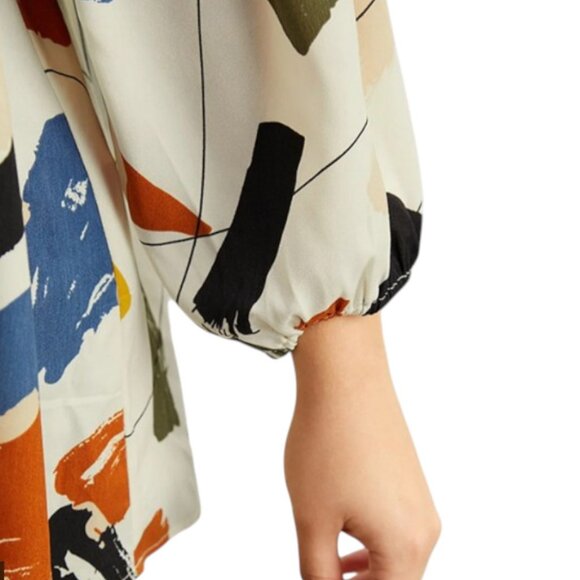 BloomChic Brush Print Button Detail Elastic Cuffs Blouse Size 10 - Picture 6 of 9